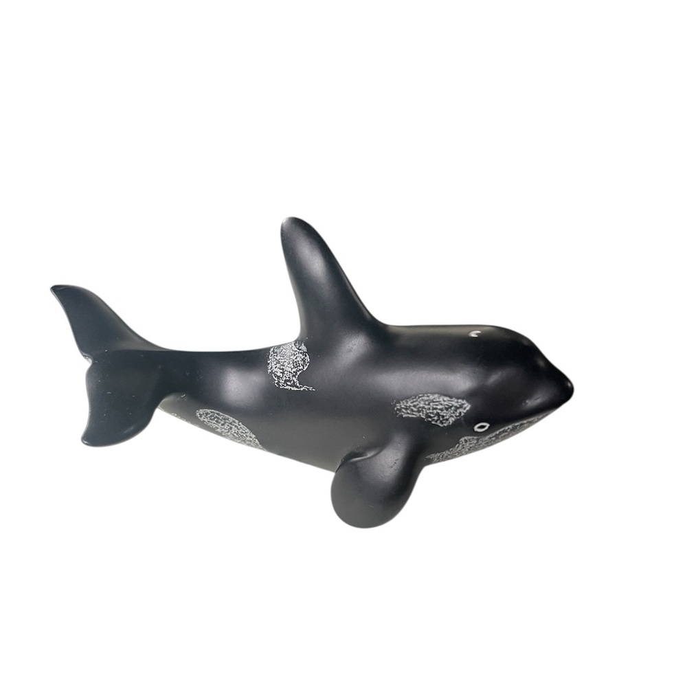 Vtg Killer Whale Orca Figurine Hand Carved Black Natural Resin Composite Boma CA